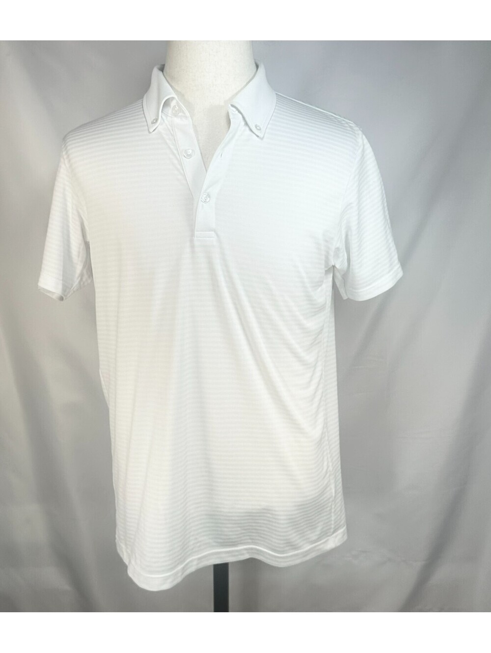 Uni Qlo 1/4 Button Striped Oxford Polo Shirt White Mens L